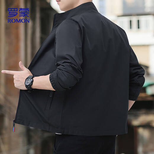 ROMON jacket men's autumn jacket men's business casual cadre top stand collar young and middle-aged men's ZH9908 black XL