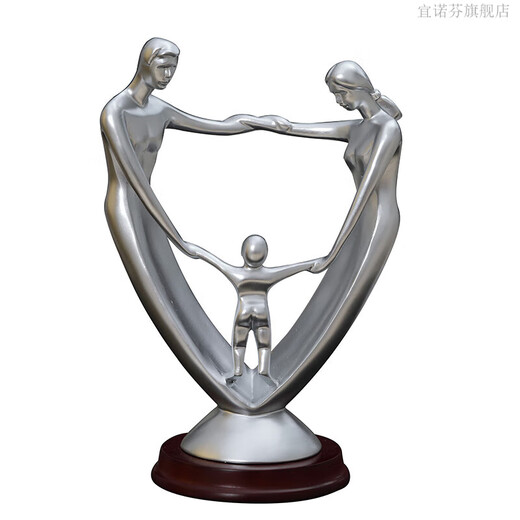 山头林村一家三口摆件十周年结婚纪念日礼物送老婆新人新婚乔迁新居礼品 15934铜色+提供刻字+怀胎