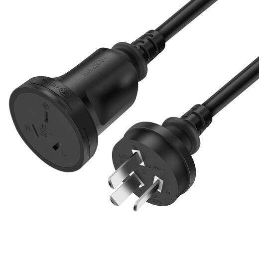CABLE CREATION DZ144 10A电源延长线3插新国标直头三芯接线板带插头黑色三孔家电冰箱空调插线板电源加长线 0.5m