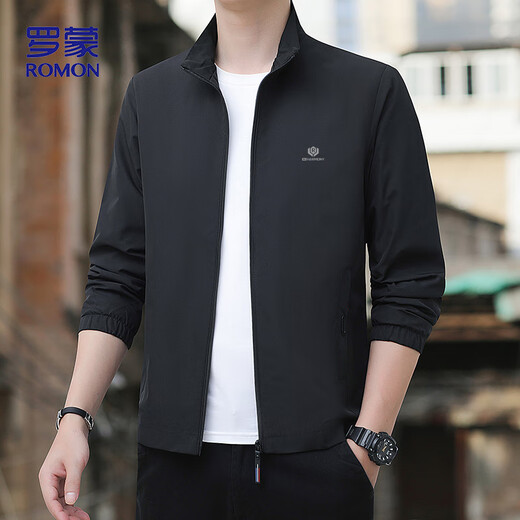 ROMON jacket men's autumn jacket men's business casual cadre top stand collar young and middle-aged men's ZH9908 black XL