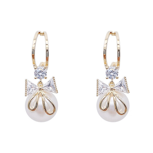 Xiaose 2025 new style bow imitation pearl earrings, high-end temperament earrings, personalized light luxury French earrings, bow earrings E2448
