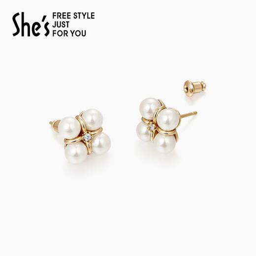 She s Akiko mini round four-leaf clover-shaped craft pearl earrings fashionable earrings birthday gift for girlfriend four-leaf clover type SPE8709074H1