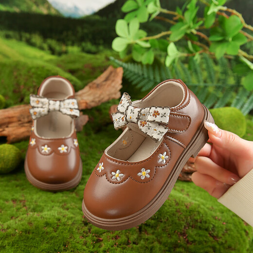 Yezhi Girls' Leather Shoes for Spring and Autumn Seasons New Fashion Soft Soled Princess Shoes Bow Embroidered Children's Shoes Girls Off-White 23 Inner Length 14.5cm