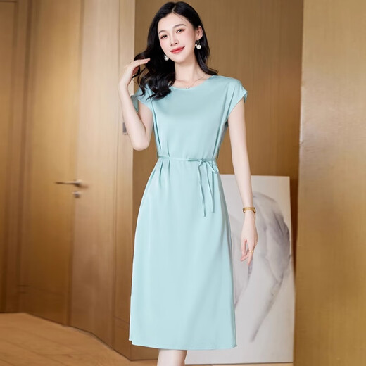 皮尔卡丹（pierre cardin）真丝连衣裙杭州女2024夏季新款气质喜婆婆品牌红色桑蚕丝纯色裙子 酒红 XL