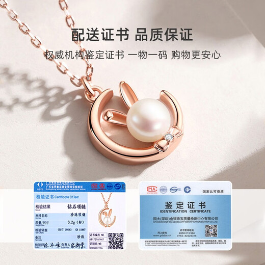 Vana Moon Rabbit Silver Pearl Necklace Female Pendant Birthday Gift for Girlfriend and Wife Moon Jade Rabbit Necklace丨Rose Exquisite Gift Box
