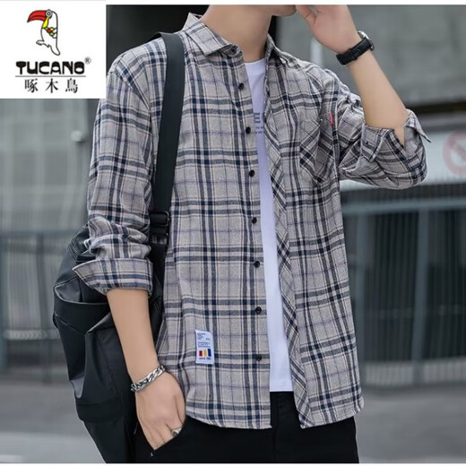 
Woodpecker (TUCANO) plaid shirt men's spring and autumn casual long-sleeved shirt Korean top retro loose thin jacket trend K12111 m blue + K12111 blue yellow L 110125Jin[Jin equals 0.5 kg]