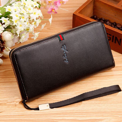 Knusprige Gruppengruppe Herren Brieftasche Herren Lange Reißverschluss Brieftasche Jugend Multi-Card-Handtasche Herren Großkapazität Herren Brieftasche einfache braune Farbe 2