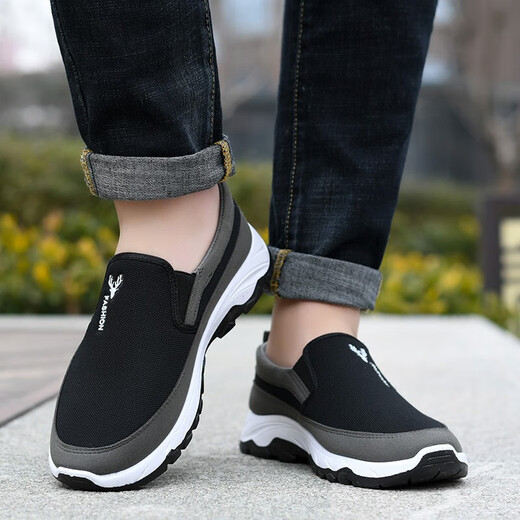 鬼八哥老北京布鞋夏季中老年爸爸鞋子男防滑耐磨一脚蹬懒人软底板鞋男 FH-东弘LS-118黑色 41