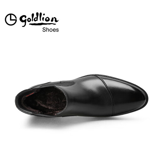 金利来（Goldlion）男鞋男靴时尚正装加绒保暖短靴舒适耐磨切尔西靴G580240314AAR-黑色-38码