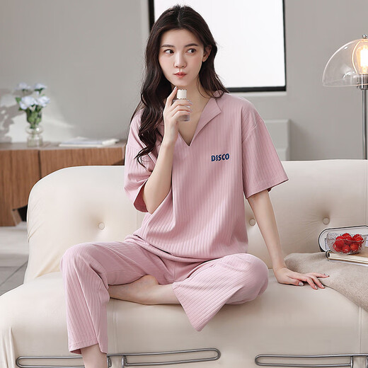 Cat people's home clothes pajamas for women 100% pure cotton summer short-sleeved pajamas can be worn on the outside in a cool and thin suit for summer [pure cotton + non-round neck style] 679 women's style 2XL [recommended weight 140-160 Jin [Jin equals 0.5 kg]]
