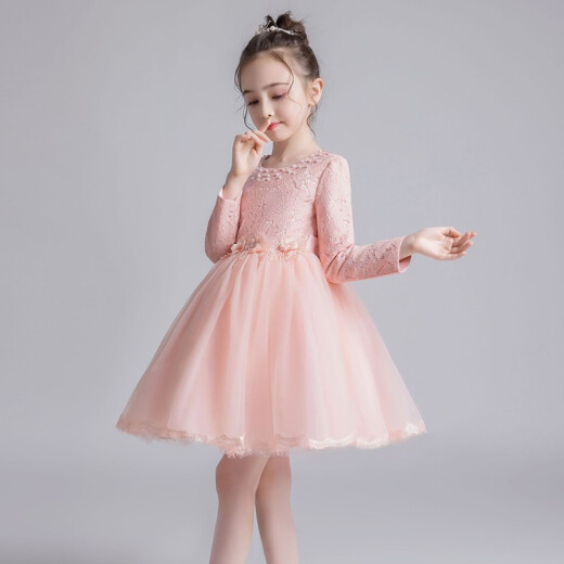 Nuanzhiluo Girls Princess Dress 2021 Spring and Autumn Mesh Dress Skirt for Big Children Flower Children's Clothing Children's Baby Skirt Puff Skirt Performance Costume Dress Autumn and Winter Light Blue (No Velvet) 130