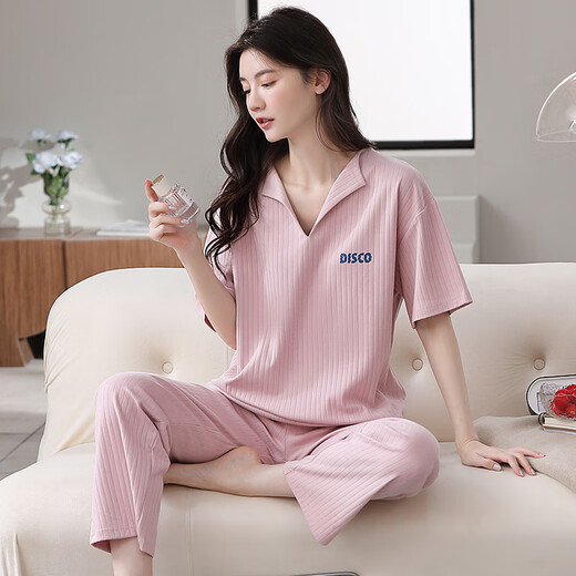 Cat people's home clothes pajamas for women 100% pure cotton summer short-sleeved pajamas can be worn on the outside in a cool and thin suit for summer [pure cotton + non-round neck style] 679 women's style 2XL [recommended weight 140-160 Jin [Jin equals 0.5 kg]]