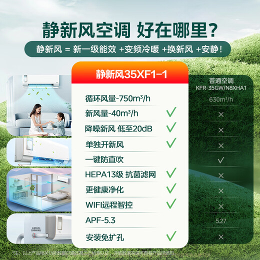 美的（Midea）大1.5匹 静新风 超一级能效 变频 节能节电 空调挂机 健康风新风国家补贴 KFR-35GW/N8XF1-1定制版