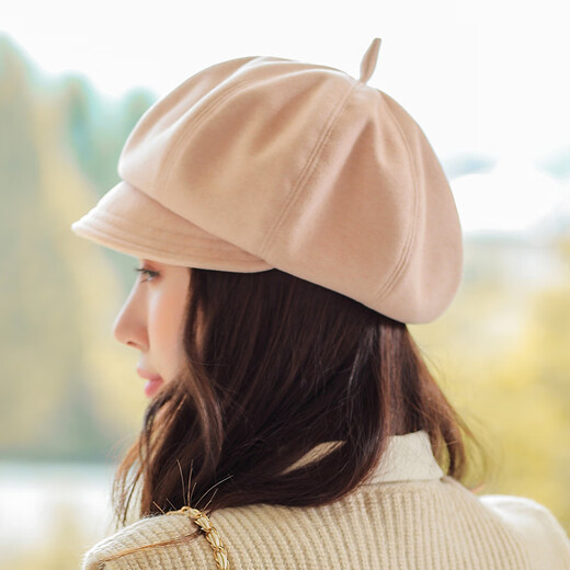 BuyYii hat for women's autumn and winter new style designer dual-purpose octagonal hat trendy British fashion solid color beret Japanese literary face-showing tabloid hat BLM-42 solid color two-wear octagonal hat black M (56-58cm)