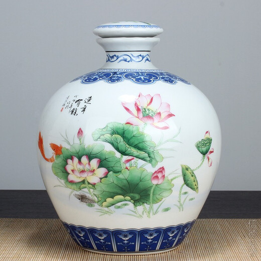 Jingdezhen Ceramic Wine Bottles and Jars Sealed Liquor Bottles Empty Bottles and Jugs 5Jin Jin is equal to 0.5kg with overglaze colored lotus