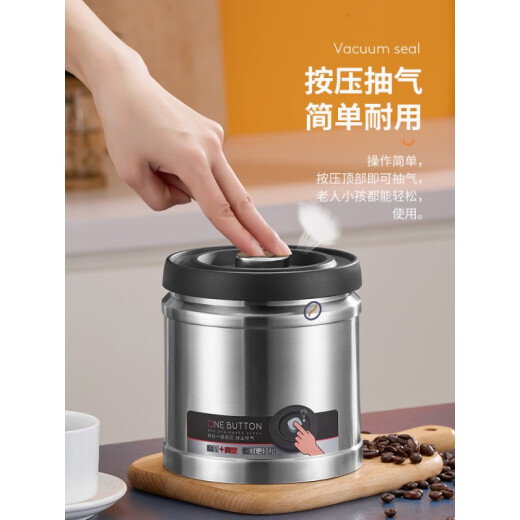 Stainless steel tea can, tea box empty box, high-end sealed can, vacuum storage can, tea can, coffee bean storage can, stainless steel moisture-proof grain storage box, vacuum sealed can 750ML (natural color) + hand grinder (double can)