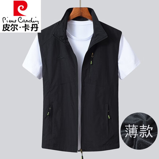皮尔卡丹（pierre cardin）2025新款马甲男春秋薄款夏季马夹透气速干休闲立领背心坎肩男中年 藏青 2XL （155-175斤左右）