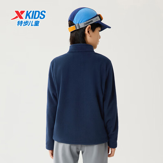 Xtep children's pullover sweatshirt spring for boys and girls, small, medium and large children, breathable, dry, thick, lightweight, fashionable and versatile top, deep blue 120 cm