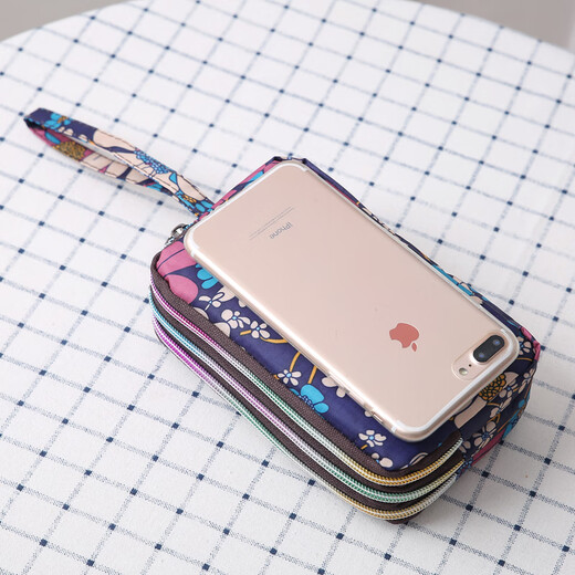 SHU GUO ER three-layer zipper coin purse women's fabric clutch crossbody wallet men's and women's clutch bag coin storage bag dark blue