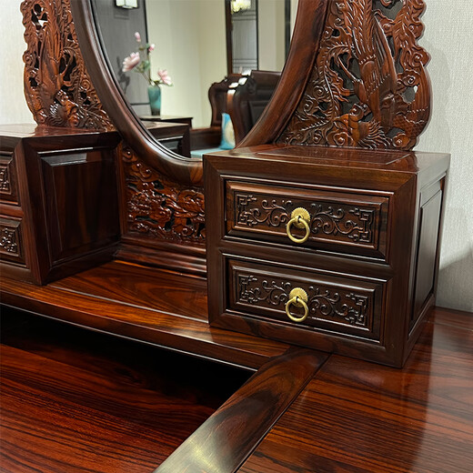 Jimeige mahogany furniture Indonesian black rosewood (scientific name: broad-leaf rosewood) dressing table bedroom solid wood dressing table dressing table Chinese carved dressing table stool mirror carved dressing table with stools
