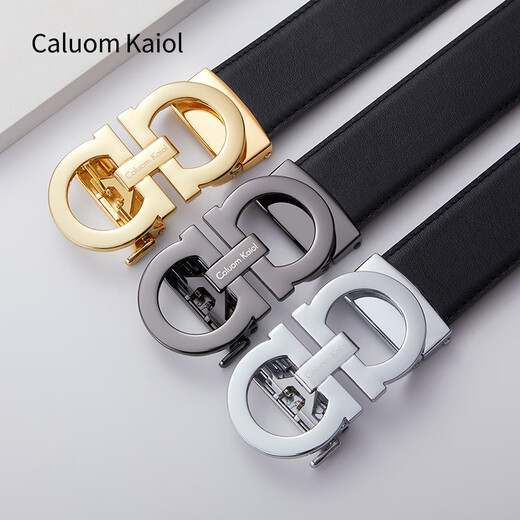 Caluom Kaiol品牌皮带男真皮自动扣腰带男纯牛皮男士裤带七夕情人节礼物送男友 【专柜礼盒】80146百搭枪色/热销推荐 115cm -130cm默认随机发出（可修剪）