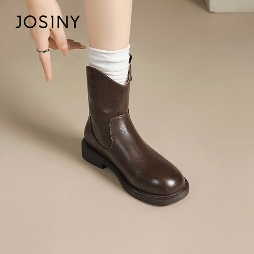 Zhuosini thick-soled short boots for women 2024 winter new spring and autumn single boots retro thin plus velvet British style Martin boots for women brown-single 38