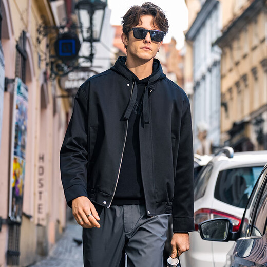 Mr. Bu Bu webbing hooded sweatshirt for men 2025 spring and autumn letter pattern design loose top KT15738 graphite black L (175)