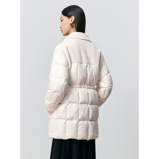 PeaceBird Women's Down Jacket Winter Tweed de doble cara chaqueta acolchada Textura de solapa informal Beige S