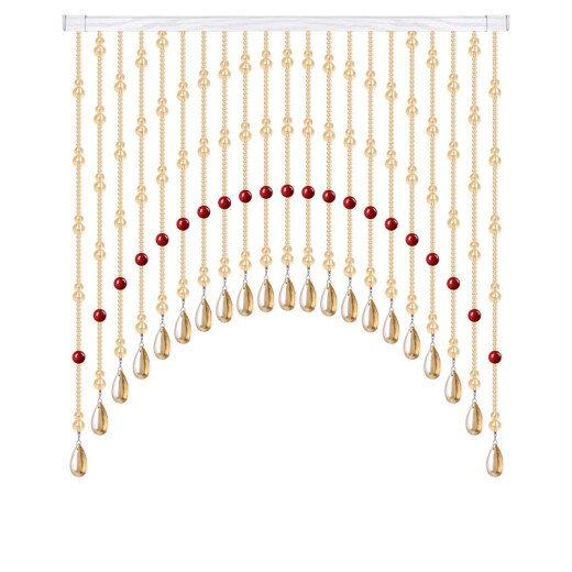 Miaofuxiang cinnabar door curtain crystal bead curtain living room entrance door to door bathroom bedroom aisle light luxury hanging curtain without punching champagne color + cinnabar 25 arch package (suitable for 0.8-1.0 meters wide)