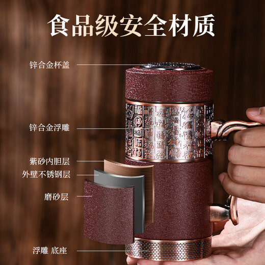 Hantang Yixing Clay Purple Inner Inner Aislamiento Aislamiento Atención de salud Hombres y mujeres Baifu Copa de té de alta gama para padres y regalo de edad avanzada Aleación de zinc personalizada Red Red Baifu Direct Cup Direct Cup