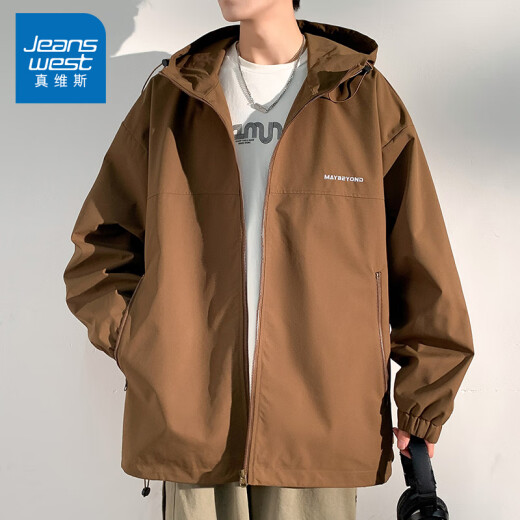 真维斯（Jeanswest）冲锋外套男春秋季山系户外机能风痞帅宽松工装春款连帽夹克男潮 727黑色 XL