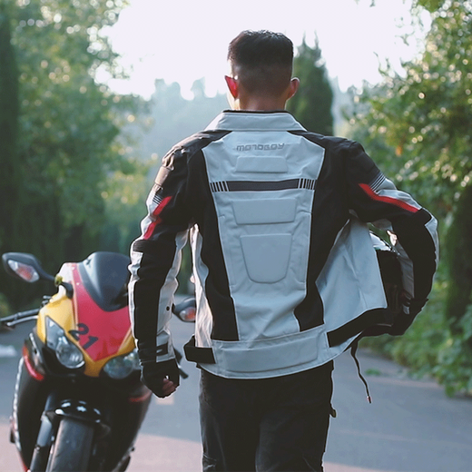 MOTOBOY骑行服男摩托车衣服冬赛车机车服套装骑行裤防风防水防摔摩旅四季 J07上衣白灰 XL