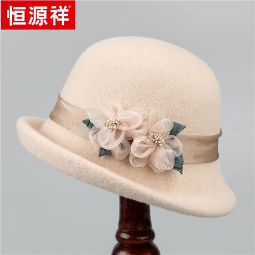 Hengyuanxiang French retro woolen hat women's autumn and winter curled woolen felt hat fashionable versatile fisherman hat women's basin hat trendy off-white M (56-58cm)