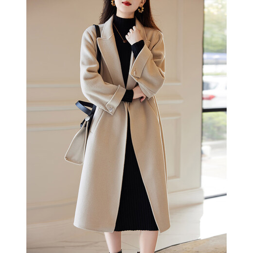 Demana (dme) quiet luxury sheep wool coat winter old money lapel collar double-breasted long temperament flesh-covering coat for women
