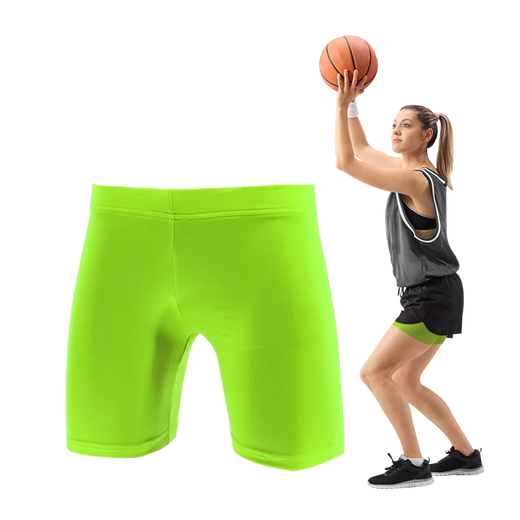 Women's Solid Color Quick-Drying Bottoming Thin Sports Fitness Stretch Yoga Tight Protective Tackle Three-Point Shorts Multi-Color Fluorescent Green Women's S Suitable for 150-160CM40-50KG