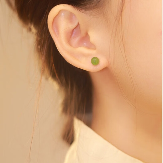 Xiangwan ear piercing, retro jade, antique silver earrings, women's fashion jewelry, earrings, female earrings, birthday gift for girlfriend, earrings 6mm