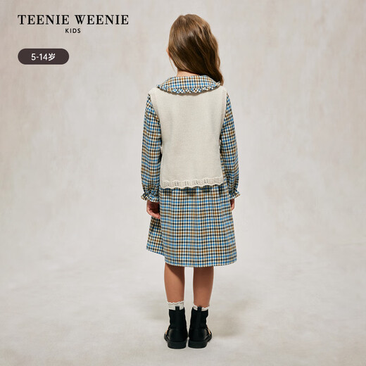 Teenie Weenie Kids 24 Autumn Girls Woolen Vest Plaid Long Sleeve Dress Mixed Color 120 cm