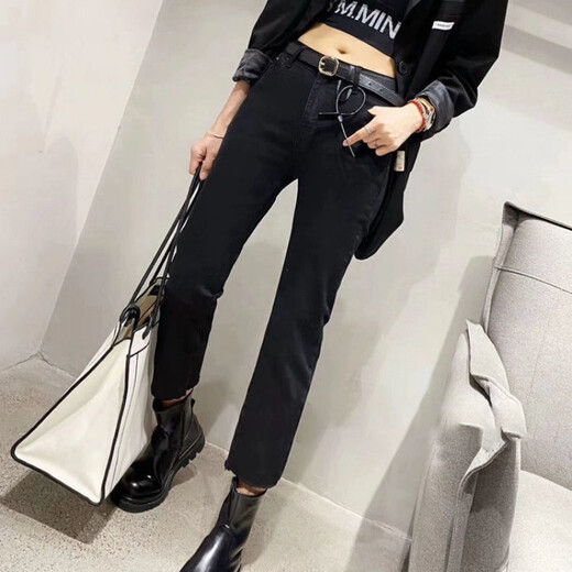 Yimuqi European Station 202 autumn and winter new fat m high waist jeans for women, slimming cigarette trousers, cigarette trousers, nine-point pants, 693 rear button pants, high elastic spring and autumn style 8XL s 8095Jin[Jin equals 0.5 kg]