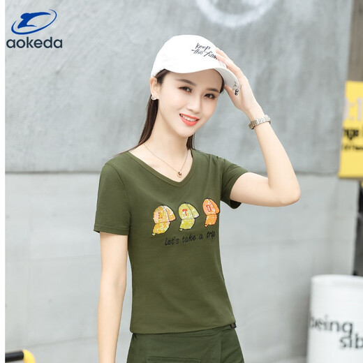 kiliveng裙裤套装2023夏季新款迷彩服短袖短裤大码时尚显瘦广场舞女两件套 军绿单T恤6626 M