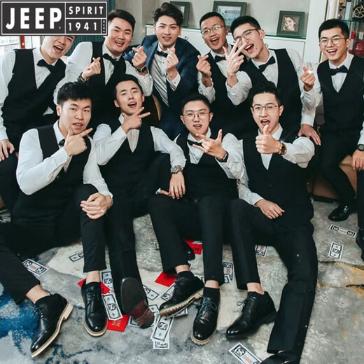 
Jeep (JEEP) best man's best suit autumn shirt men's long-sleeved white wedding wedding choir performance clothes brother group clothing black trousers + white shirt + strap + bow tie L