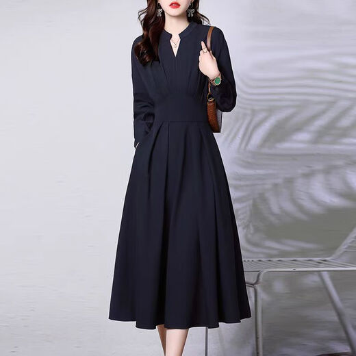 Aosijie High-end Frand French Dress для женщин 2025 весна и осенью Новая корейская версия обтягивающую талию и похудение в средней длине юбка для рубашки с V-образным вырезом легкая военная зеленая l