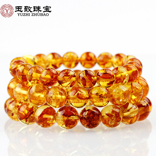Jade Natural Flower Amber Buddha Beads Bracelet Amber Couple Bracelet Birthday Gift with Certificate Bead Diameter 8-8.5mm (Female Model)