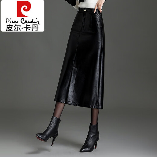 Pierre Cardin 2025 new slit leather skirt hip-covering skirt for women autumn and winter high-waisted slim skirt mid-length temperament one-step skirt brown skirt length 80-82CM 3XL 31/2 feet 4