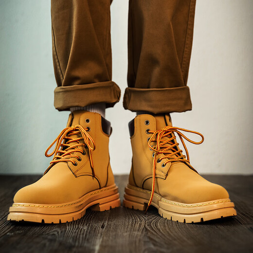 Luxus-High-End-Martin-Stiefel für Männer im Herbst- und Winter mittel- und hoch gelben Stiefeln sowie Samtwärme und hochhöhenverstärkende Sportarten und lässige Retro-Männerstiefel Gelb [Marke Martin Boots] 39