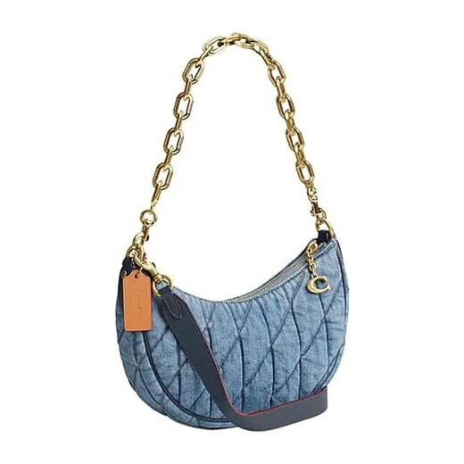 蔻驰（COACH）月牙包  Luna 27 系列经典老花皮革腋下包女款单肩包 牛仔蓝CR679 B4IN