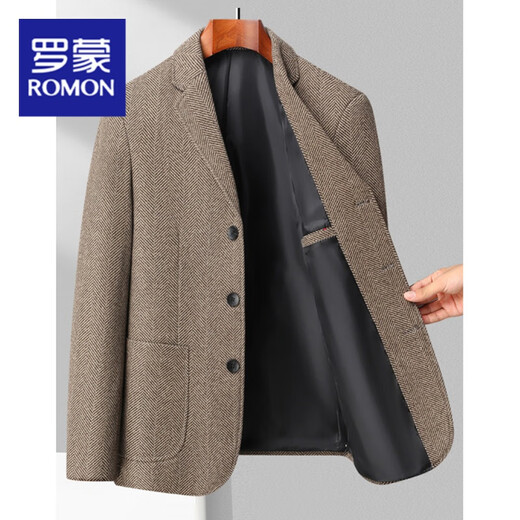 罗蒙（ROMON）西装男秋季休闲羊毛西服男士外套中年2025秋冬新款毛呢便西潮 黑色 2305K M 【建议】100-115斤