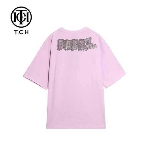 TCH女士T恤短袖宽松圆领正肩印花潮流短袖T21110C6173 M