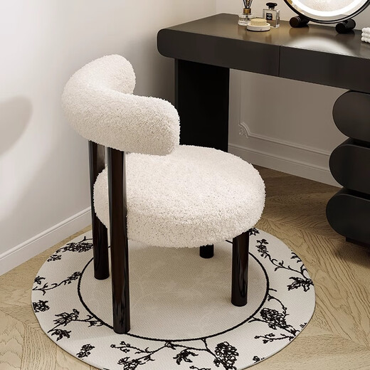 Yuka French Cream Style Dressing Table Cosmetic Stool Light Luxury High-end Internet Celebrity Dining Chair Bedroom Modern Simple Backrest Chair Lamb Velvet Retro Black 40*40*78cm