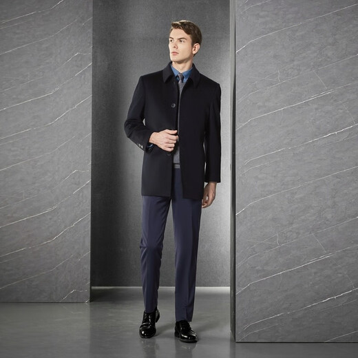 Seven brand cashmere woolen coat men's mid-length winter thick style business daddy wool coat warm winter coat black XL 180/96A
