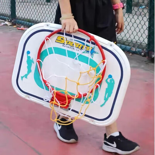 Double aviation foldable, punch-free hanging basketball frame, children's basketball ring, indoor basketball basket mobile basketball stand, 37CM ​​folding iron basket + 2 iron hooks-1601
